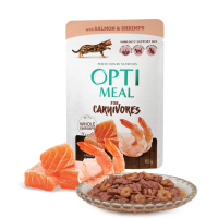 Консервированный корм OptiMeal  для домашних животных с лососем и креветками в соусе