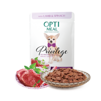 Консервированный корм OptiMeal  для взрослых собак миниатюрных и мелких пород - сбараниной и шпинатом в соусе